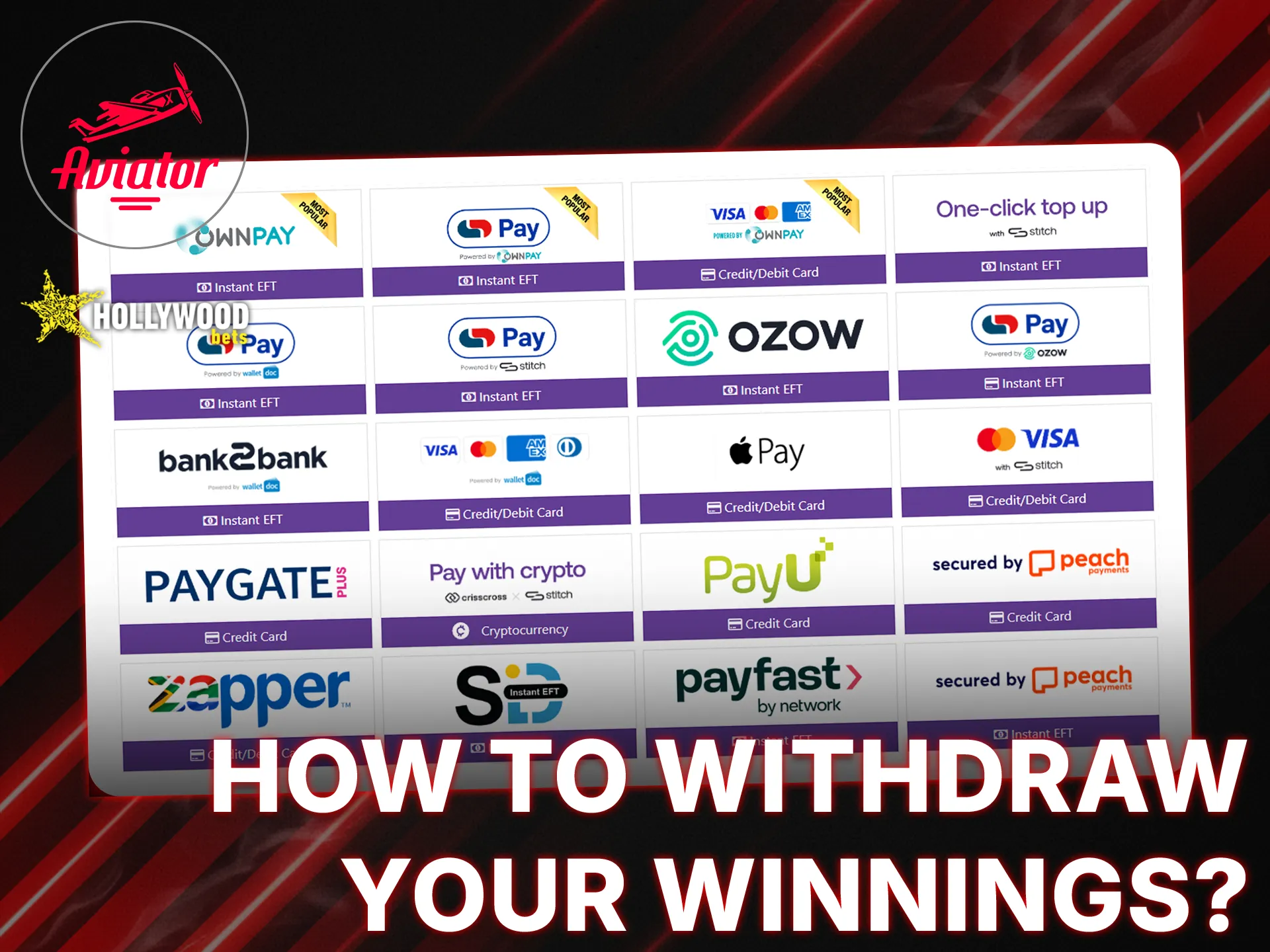 Withdraw your winnings from Aviator quickly and conveniently at Hollywoodbets.