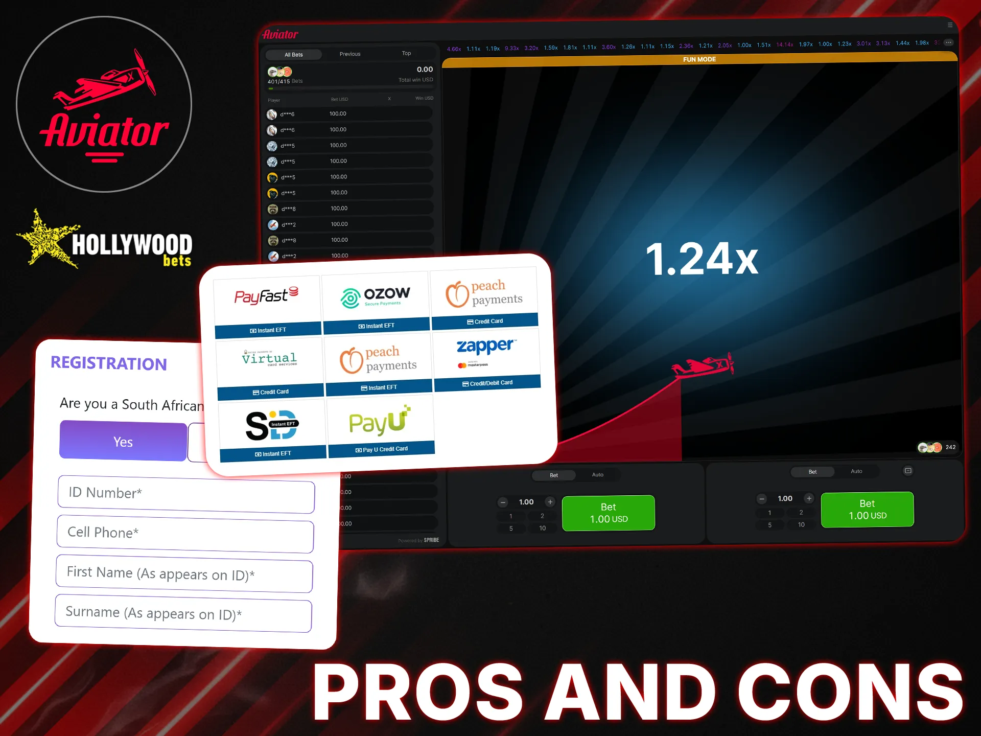 Learn about all the pros and cons of playing Aviator on the Hollywoodbets platform.