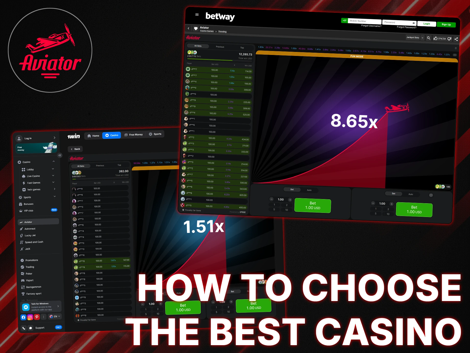 Choose a licensed casino with fast payment systems, mobile access, and good bonuses for playing Aviator.