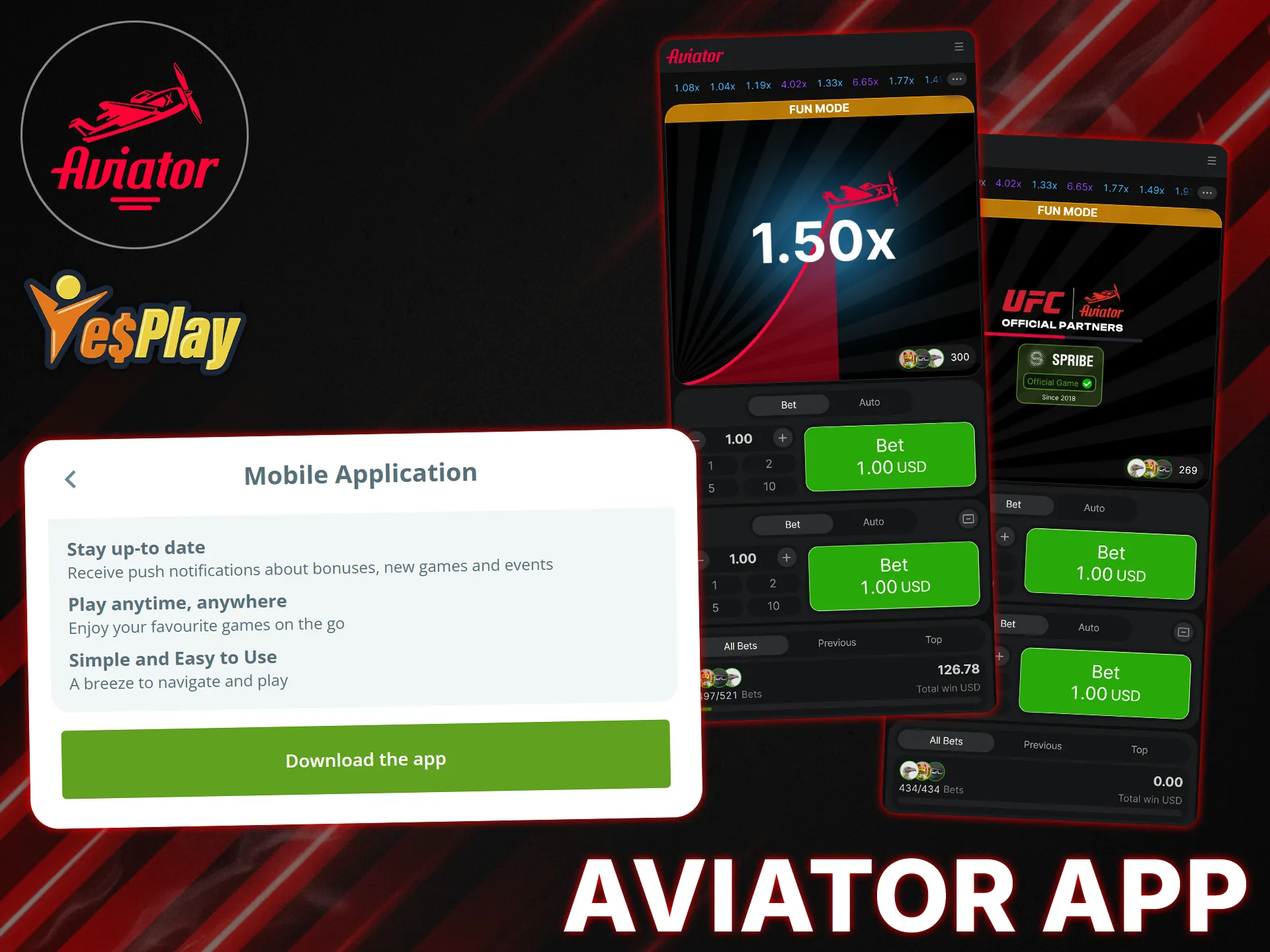 Play Aviator in the convenient YesPlay app for Android and iOS.
