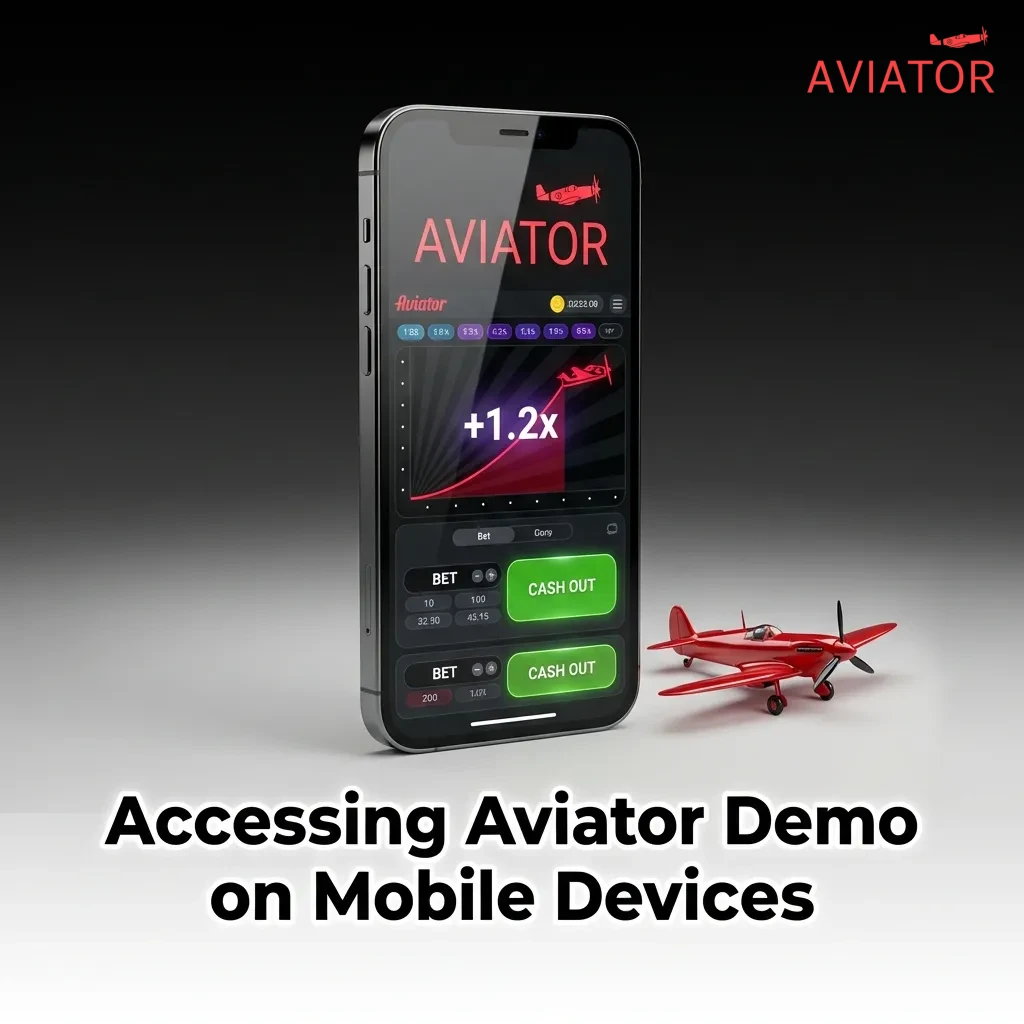 Mobile device showing Aviator demo game interface with multiplier display and betting controls in casino app
