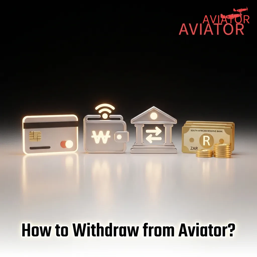 Step-by-step guide showing wallet icon, withdrawal method selection, amount entry, and confirmation for Aviator game payouts.