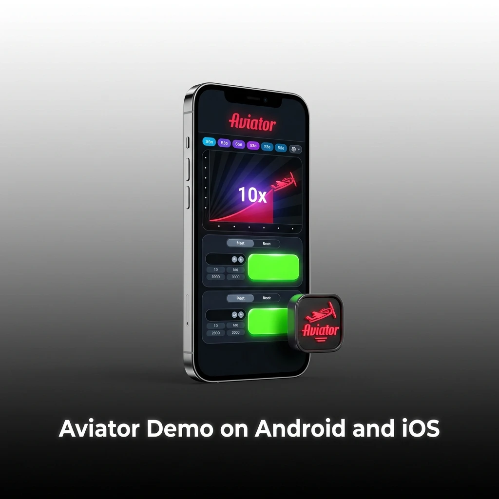 Aviator demo mode on Android and iOS mobile app with optimised controls and multiplier display for phone and tablet