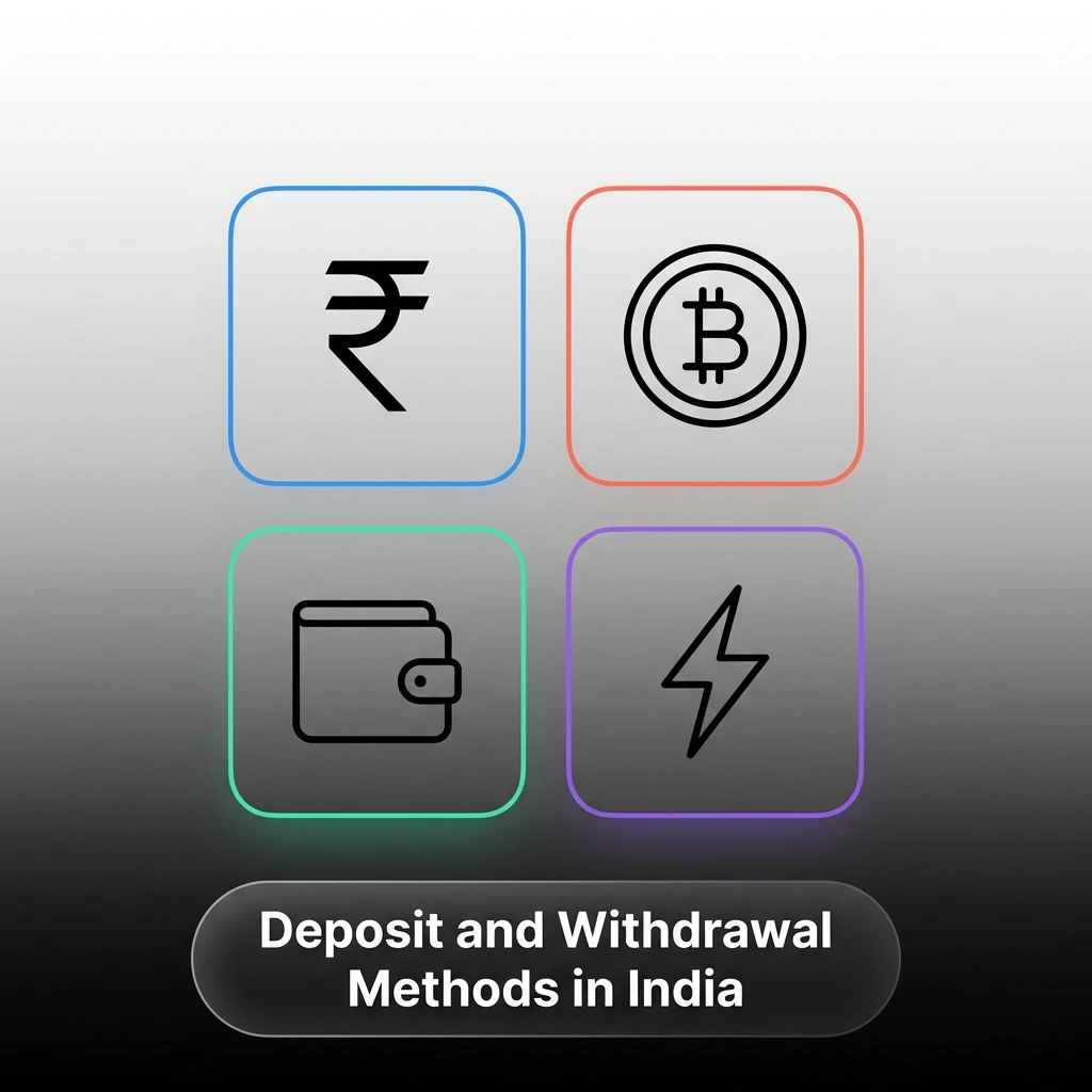 Indian casino deposit and withdrawal methods including UPI, PhonePe, PayTm, GPay, bank transfer, and cryptocurrencies in INR