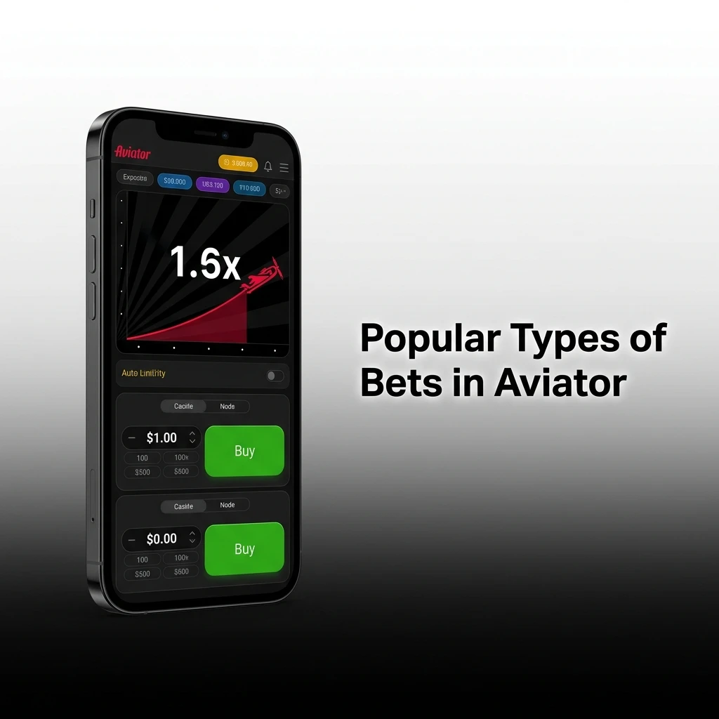 Aviator bet types including single bet, dual slots, auto bet, and auto cash out options for flexible gameplay