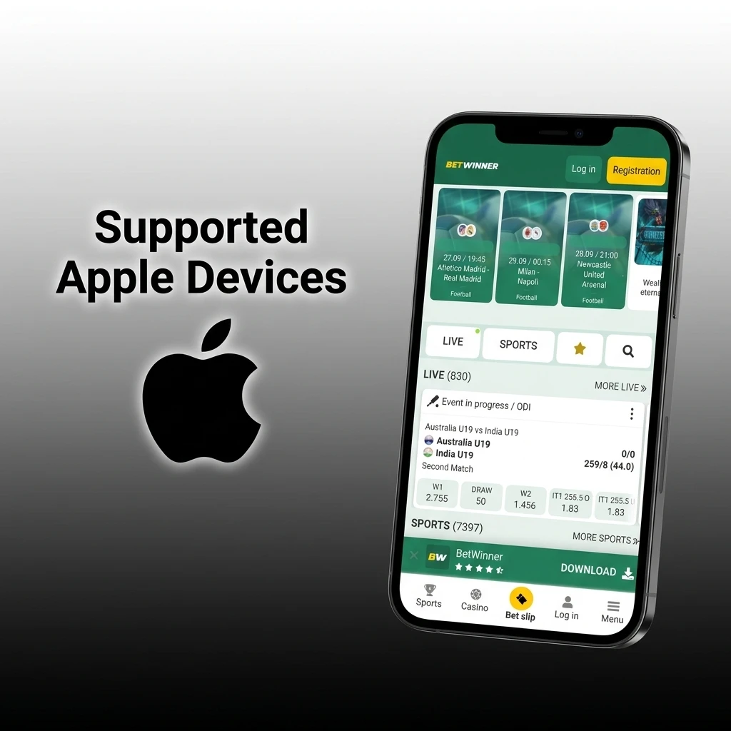 Apple devices compatible with Betwinner PWA Aviator app, including iPhone SE to iPhone 15 Pro and iPad models running iOS 12+